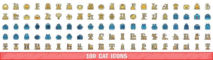 100 gato ícones definir, cor linha estilo vetor