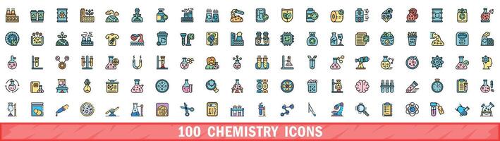 100 química ícones definir, cor linha estilo vetor