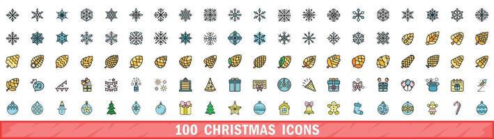 100 Natal ícones definir, cor linha estilo vetor