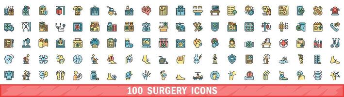 100 cirurgia ícones definir, cor linha estilo vetor