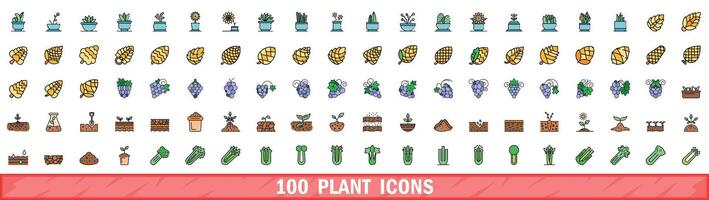 100 plantar ícones definir, cor linha estilo vetor