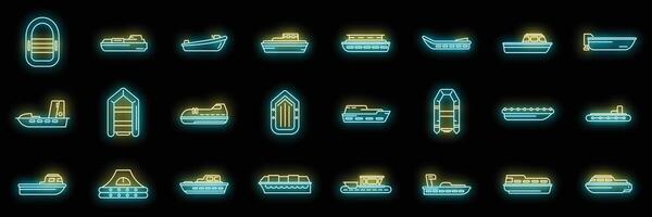 conjunto de ícones de barco de resgate vetor neon