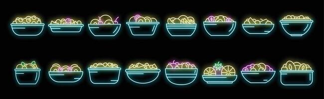 conjunto de ícones de salada de frutas vetor neon