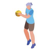 Treinamento basquetebol jogar ícone isométrico vetor. Senior mulher vetor