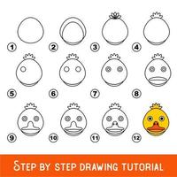 jogo infantil para desenvolver habilidade de desenho com nível de jogo fácil para crianças pré-escolares, desenho tutorial educacional para rosto de patinho. vetor