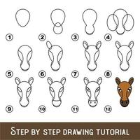 jogo infantil para desenvolver habilidade de desenho com nível de jogo fácil para crianças pré-escolares, desenho tutorial educacional para cara de cavalo. vetor