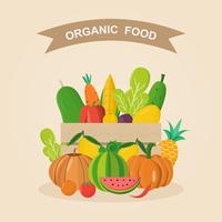 Comida orgânica. Ilustração vetorial, conjunto de legumes e frutas vetor