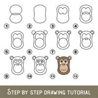 jogo infantil para desenvolver habilidade de desenho com nível de jogo fácil para crianças pré-escolares, desenho tutorial educacional para rosto de babuíno. vetor