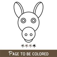 cara engraçada de burro para ser colorida, o livro de colorir para crianças pré-escolares com nível de jogo educacional fácil, médio. vetor