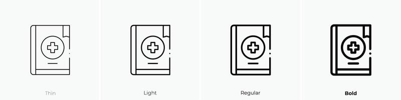 médico livro ícone. afinar, luz, regular e negrito estilo Projeto isolado em branco fundo vetor