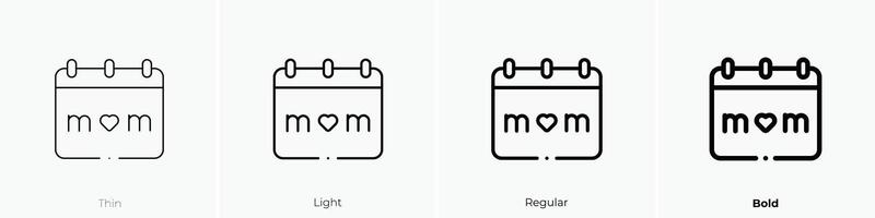 mães dia ícone. afinar, luz, regular e negrito estilo Projeto isolado em branco fundo vetor