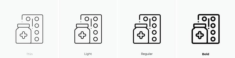 medicação ícone. afinar, luz, regular e negrito estilo Projeto isolado em branco fundo vetor