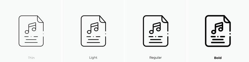 música Arquivo ícone. afinar, luz, regular e negrito estilo Projeto isolado em branco fundo vetor