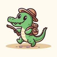 vetor ilustração do fofa crocodilo aventura