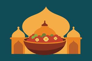 iftar Ramadhan cardápio Comida em tradicional tajine vetor ilustração