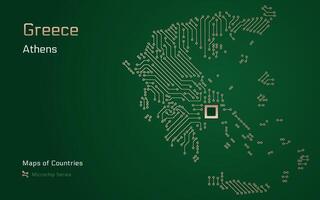 Grécia mapa com uma capital do Atenas mostrando dentro uma microchip padronizar com processador. e-governo. mundo países vetor mapas. microchip Series