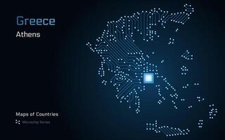 Grécia mapa com uma capital do Atenas mostrando dentro uma microchip padronizar com processador. e-governo. mundo países vetor mapas. microchip Series