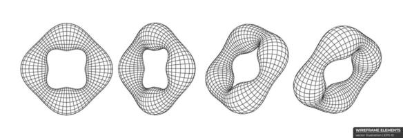 coleção do pobre 3d poligonal formas. abstrato 3d toro wireframe. rede geometria vetor ilustração