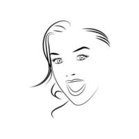 rosto de mulher bonita mostra humor feliz, vetor de logotipo de salão de cabeleireiro