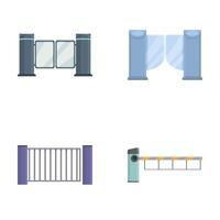 portão ícones conjunto desenho animado vetor. vários tipo do automático portão e catraca vetor
