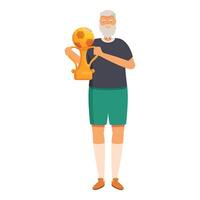 Senior homem levar ouro copo ícone desenho animado vetor. saudável estilo de vida vetor