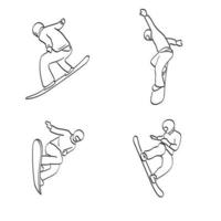 conjunto de arte em linha de snowboarder em vetor de ilustração de ação isolado no fundo branco