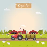 Agricultura com casa de celeiro e animais de fazenda.