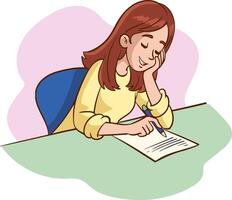 vetor ilustração do uma jovem menina escrevendo uma carta