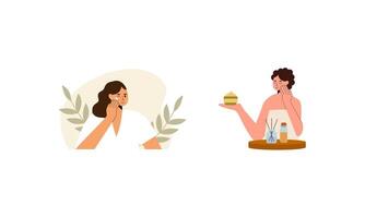 mulheres apreciar pele Cuidado rotina às casa ilustração vetor