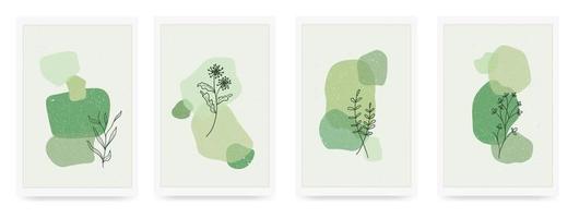 conjunto de cartazes mínimos com folhas tropicais, composição de formas orgânicas abstratas em estilo moderno de colagem contemporâneo, pode ser usado para decoração de arte de parede, cartão postal, design de capa. cor verde natural. vetor
