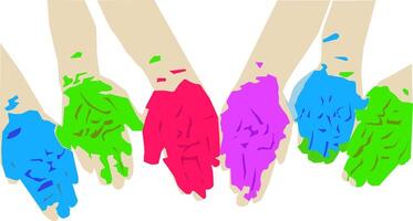 vetor muitos crianças mãos segurando colorida areia dentro holi celebração