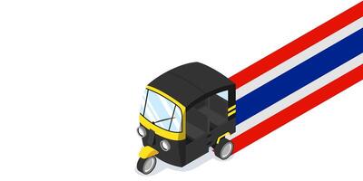 Tailândia auto riquixá tuk tuk com nacional bandeira bandeira isométrico vetor ilustração