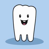 fofa desenho animado humano dente personagem ícone. saudável branco dente com feliz sorridente face isolado em luz azul fundo. vetor ilustração