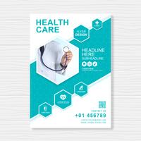 Cobertura de cuidados de saúde a4 modelo de design para um relatório e folheto médico design, folheto, decoração de folhetos para impressão e apresentação de ilustração vetorial vetor
