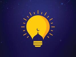 lâmpada mesquita minar e Novo lua criativo Projeto para Ramadã, eid e islâmico festival conceito ideia, eid Mubarak lâmpada, luz moderno islâmico projeto, criativo iluminação conduziu energia lâmpada bandeira poster vetor