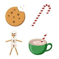 coleção de doces de Natal. biscoito, cacau, boneco de neve de marshmallow e doces cristmas. guloseimas de inverno definidas para design e decoração de saudação e convite. vetor