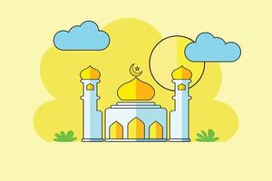 Ramadã kareem, apresentando geométrico representações do mesquitas, crescente luas, estrelas vetor