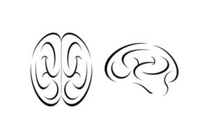 conjunto humano cérebro linha desenhando vetores em branco fundo
