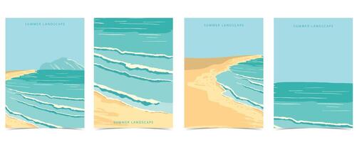de praia fundo com mar, areia, céu.ilustração vetor para a4 página Projeto