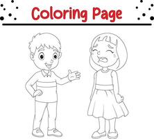 pequeno Garoto reconfortante menina chorando coloração página vetor