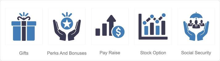 uma conjunto do 5 empregado benefícios ícones Como presentes, regalias e saltos, pagar levantar vetor