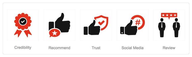 uma conjunto do 5 influenciador ícones Como credibilidade, recomendo, Confiar em vetor