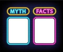conceito de lista de verificação de mitos e fatos. ilustração do vetor de néon.