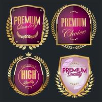 coleção de emblemas dourados brilhantes e design retro de etiquetas vetor