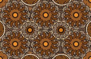 tecido de impressão de cera africano, design de moda étnico ornamento artesanal, flores étnicas afro e elementos geométricos de motivos tribais. textura de cor marrom do vetor, áfrica têxtil estilo de fundo de ancara vetor