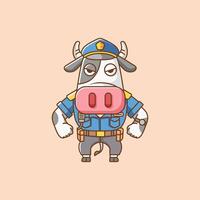 fofa vaca polícia Policial uniforme desenho animado animal personagem mascote ícone plano estilo ilustração conceito vetor