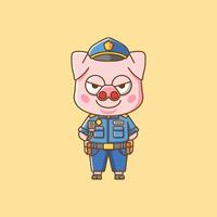 fofa porco polícia Policial uniforme desenho animado animal personagem mascote ícone plano estilo ilustração conceito vetor