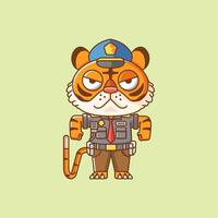 fofa tigre polícia Policial uniforme desenho animado animal personagem mascote ícone plano estilo ilustração conceito vetor