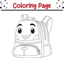 coloração página mochila escolar sorridente face vetor