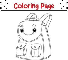 coloração página mochila escolar sorridente face vetor